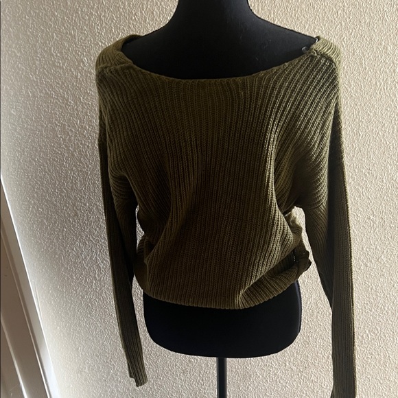 Olive V-Neck Sweater - Picture 3 of 3